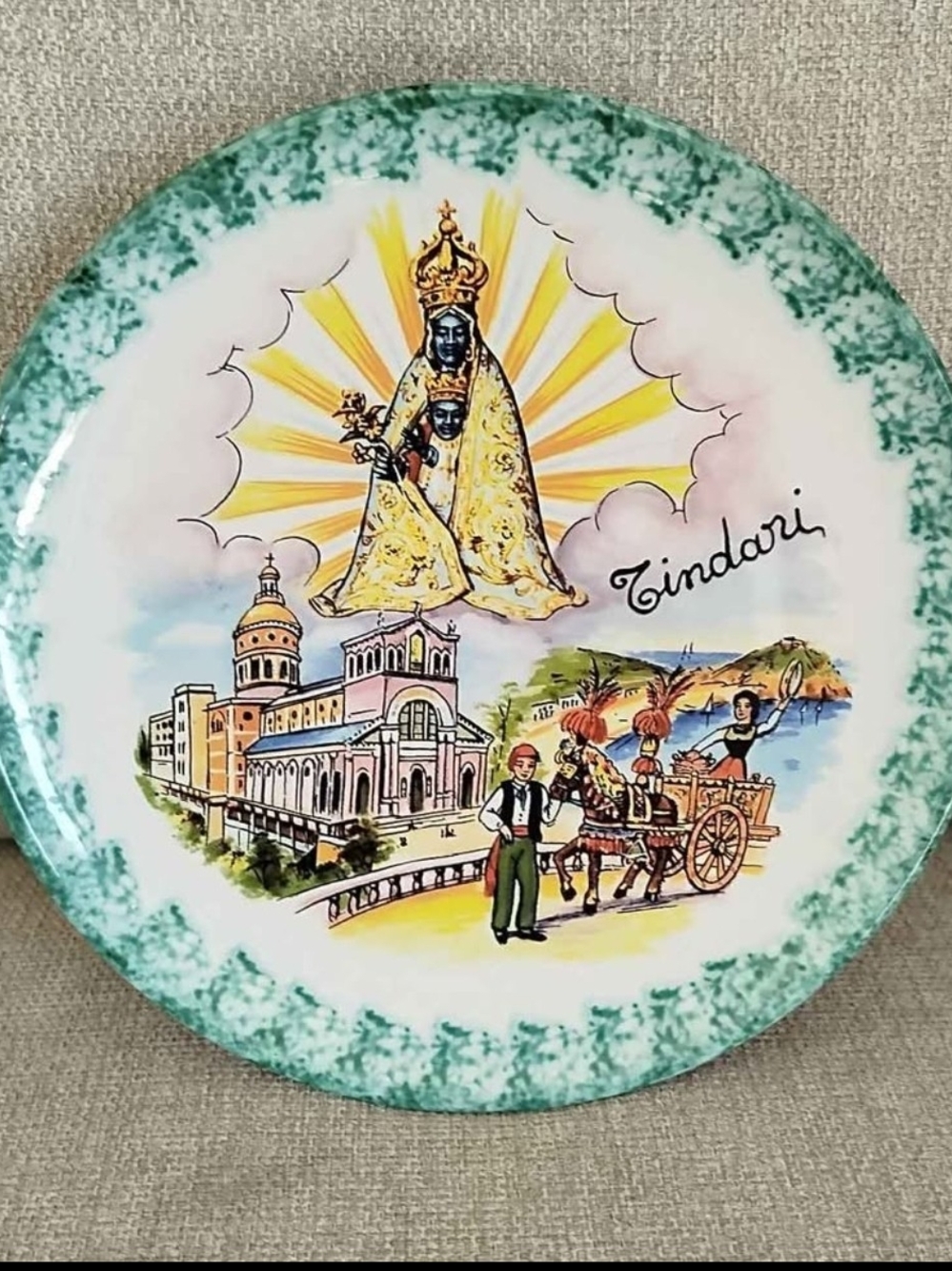 Vintage Italian Ceramic Wall Plate, Mid-Century Sicilian Pottery, Black Madonna